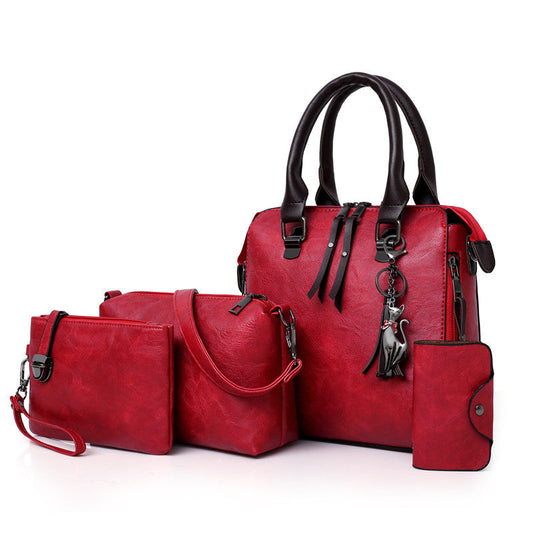 Women's Retro Crossbody Red Bag Four-piece Set