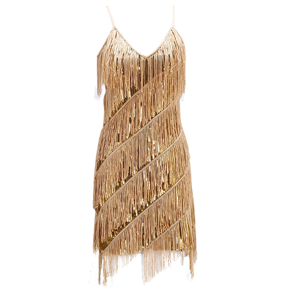 1920s Fringe Sequin Sexy Cami Blue Party Dress