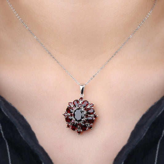 Natural Garnet Pendant Silver Necklace