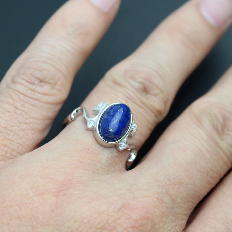 Women's Nature Lapis Stone Ring 925 Sterling Silver