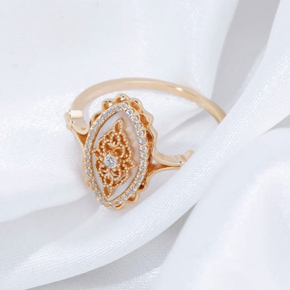 Natural Shell Vintage Ring 925 Sterling Silver Gold Plated