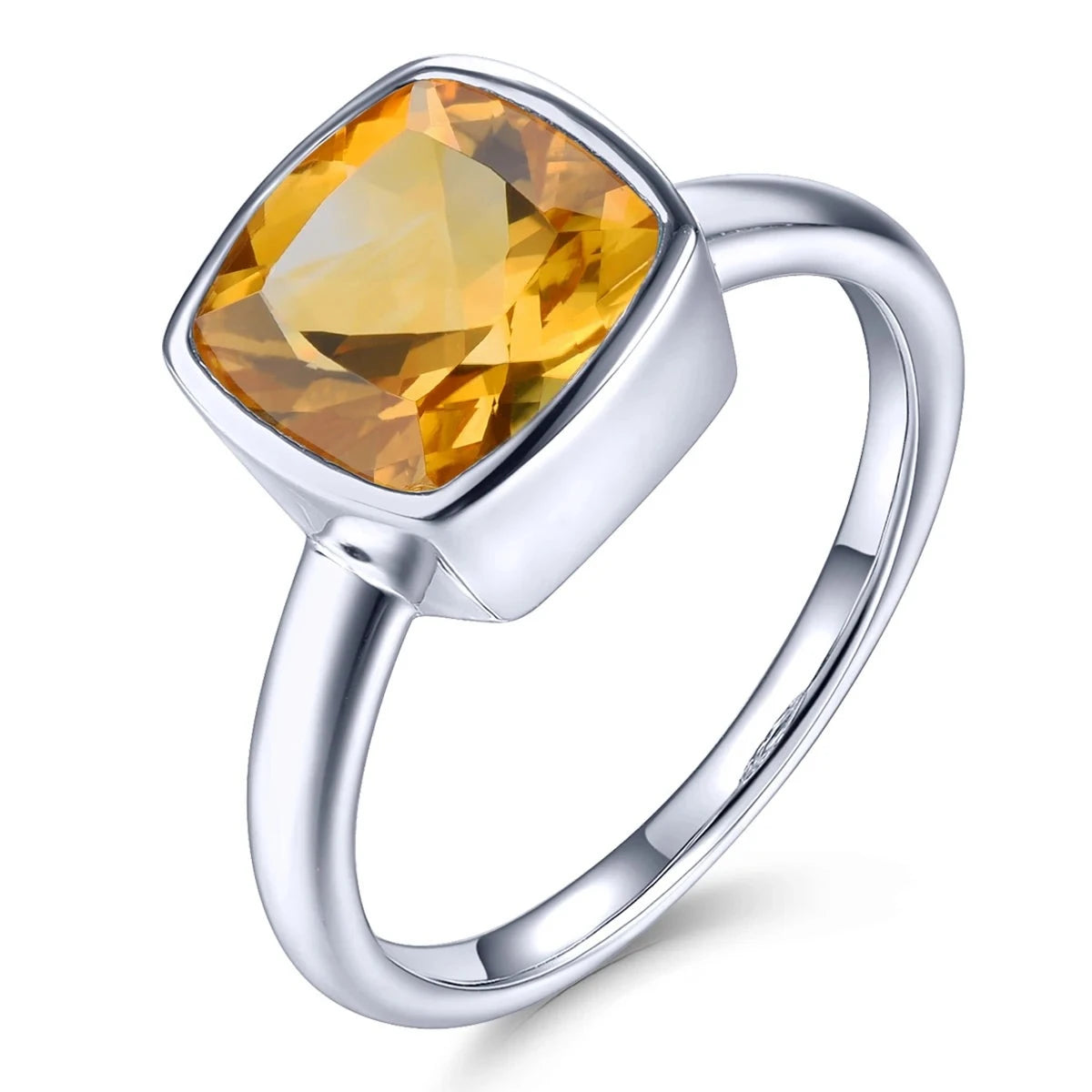 1.9 Carats Natural Citrine Classic Silver Rings