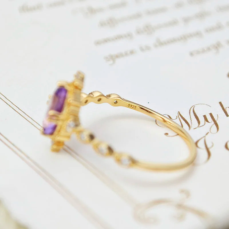 Natural Amethyst Sterling Silver Gold Vermeil Ring