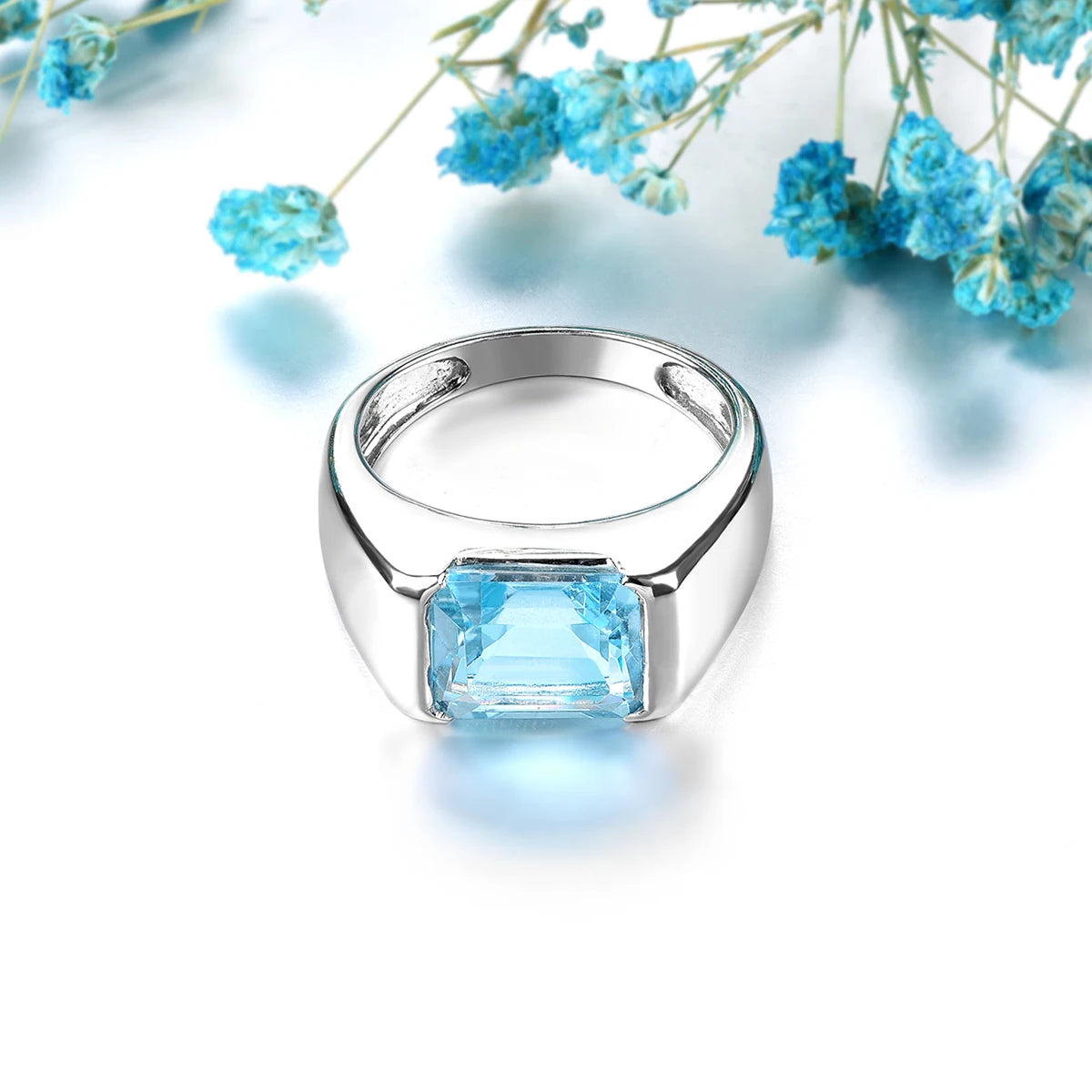 5.8 Carats Natural Blue Topaz Sterling Silver Rings