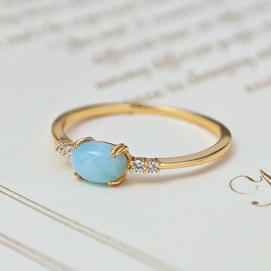 Natural Larimar Ring 925 Sterling Silver K Gold Plated