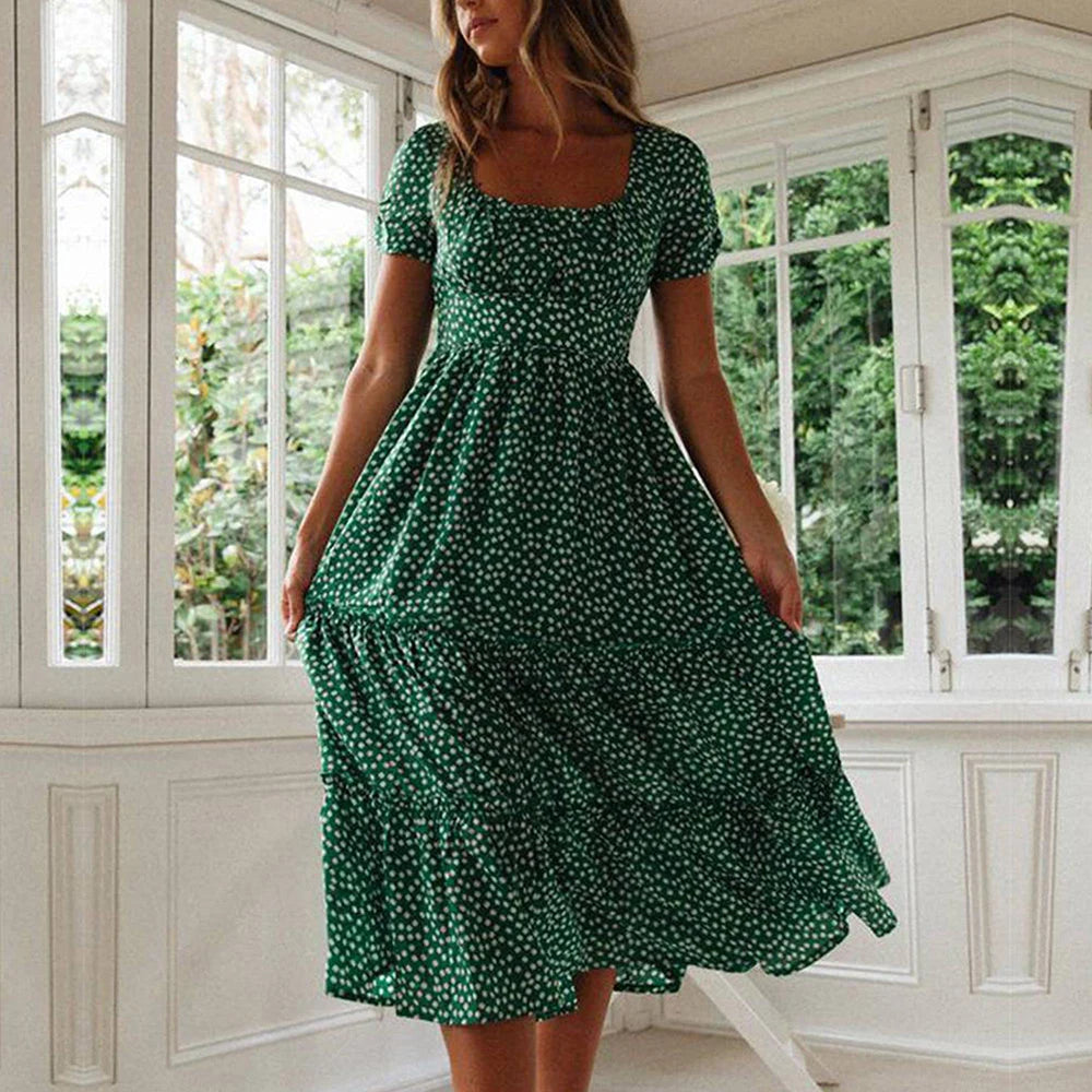 Short Sleeve Bohemian Floral Long Dress