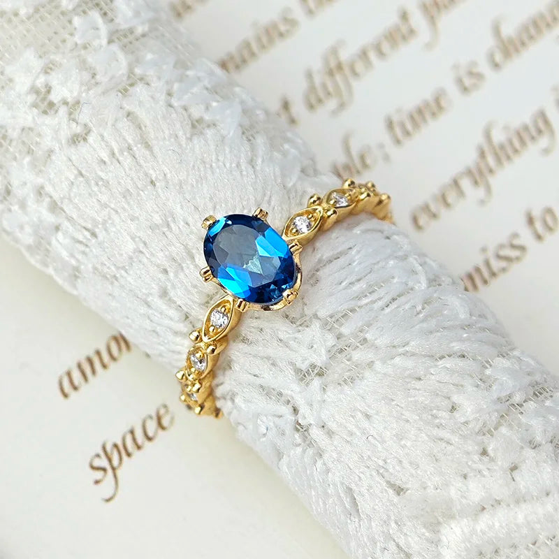 Natural Blue Topaz 925 Sterling Silver K Gold Plated Rings