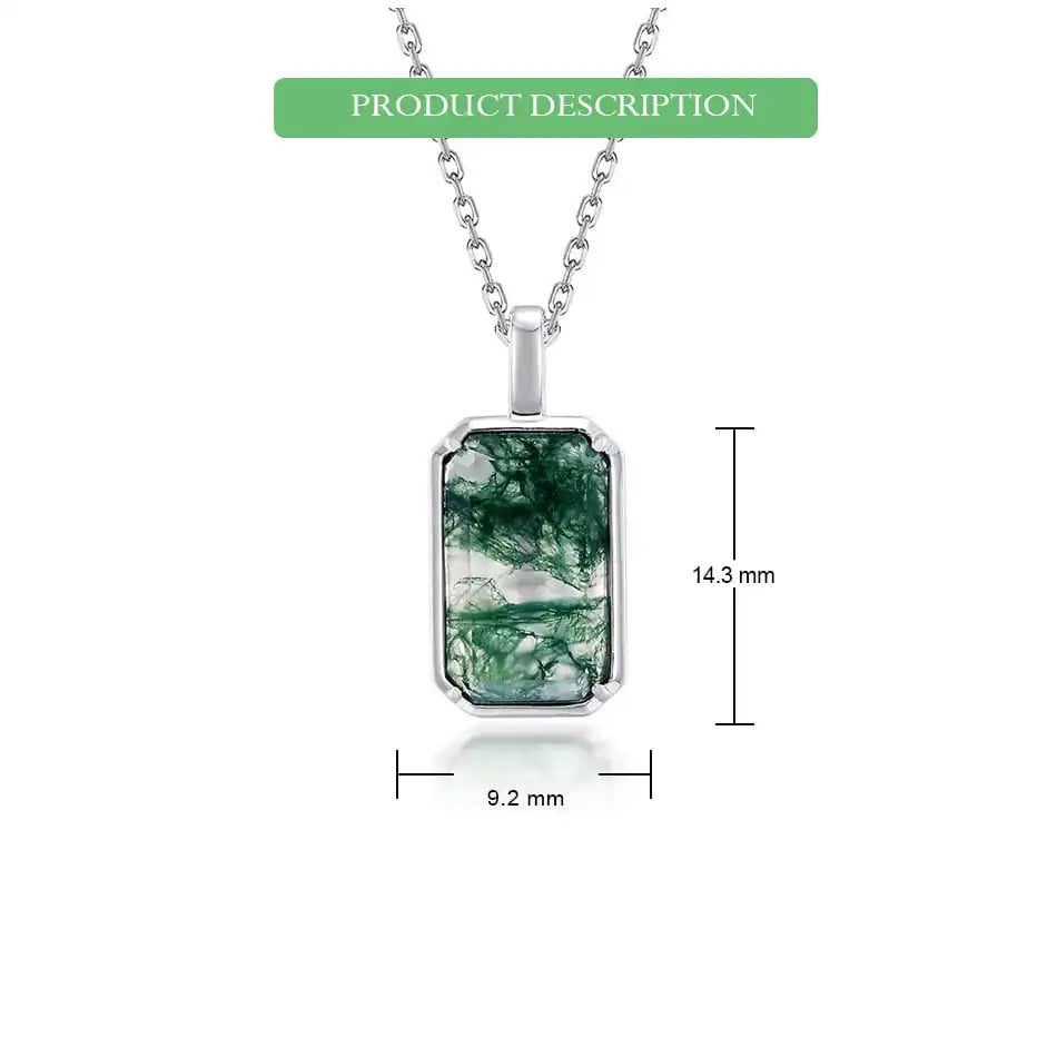 Moss Agate 925 Sterling Silver Pendant Necklace