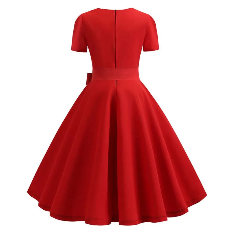 Retro Swing Pinup Midi Party Dresses With Belt