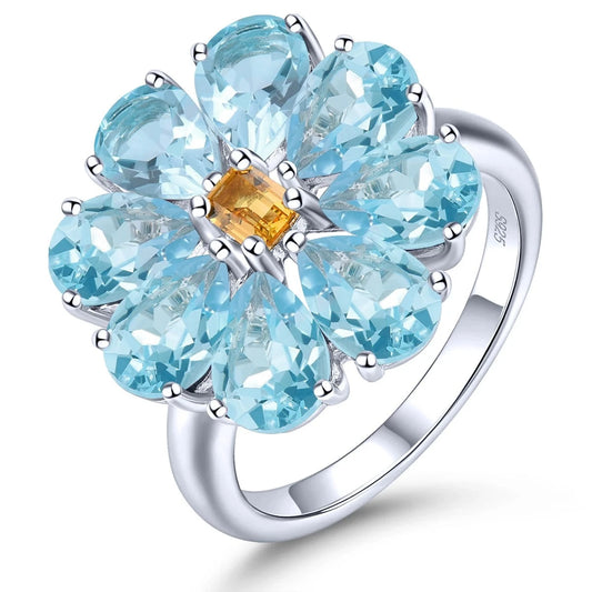 6.6 Carats Sky Blue Topaz Citrine Silver Rings