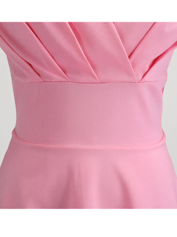 V-Neck 1950s Vintage Midi Pink Robe Dresses