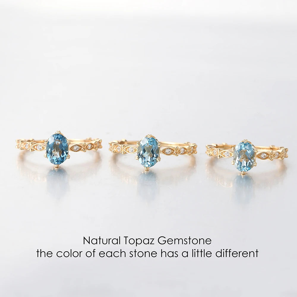 Natural Blue Topaz 925 Sterling Silver K Gold Plated Rings