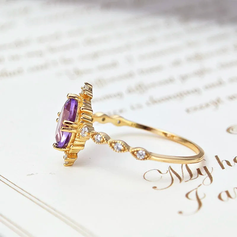 Natural Amethyst Sterling Silver Gold Vermeil Ring