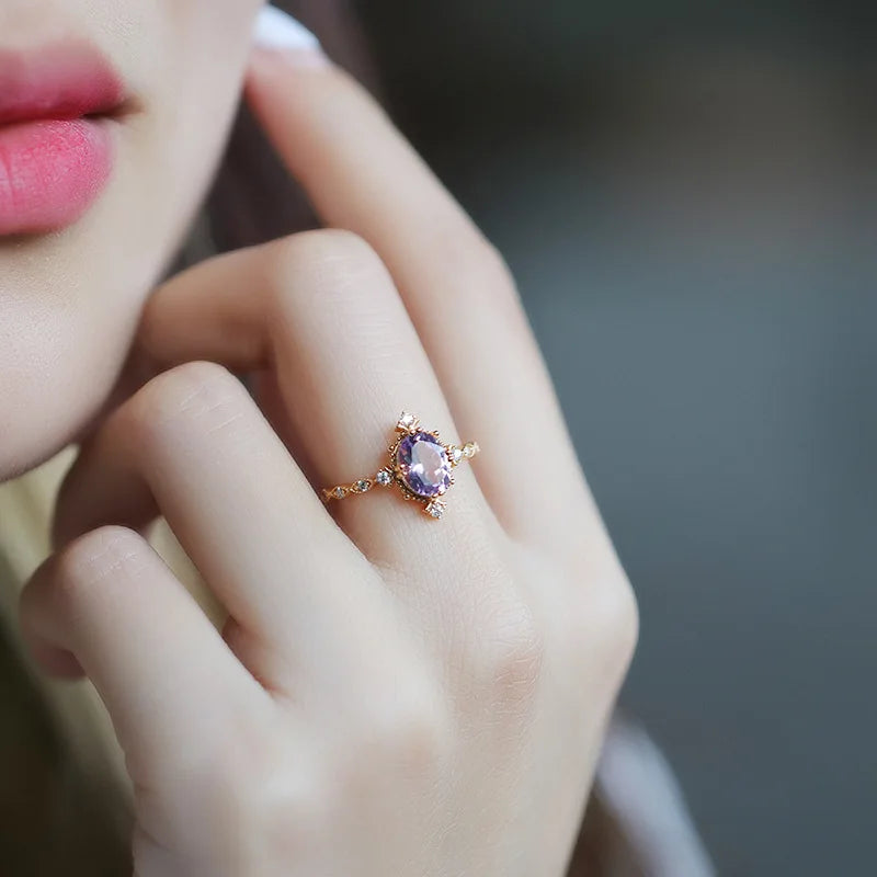 Natural Amethyst Sterling Silver Gold Vermeil Ring