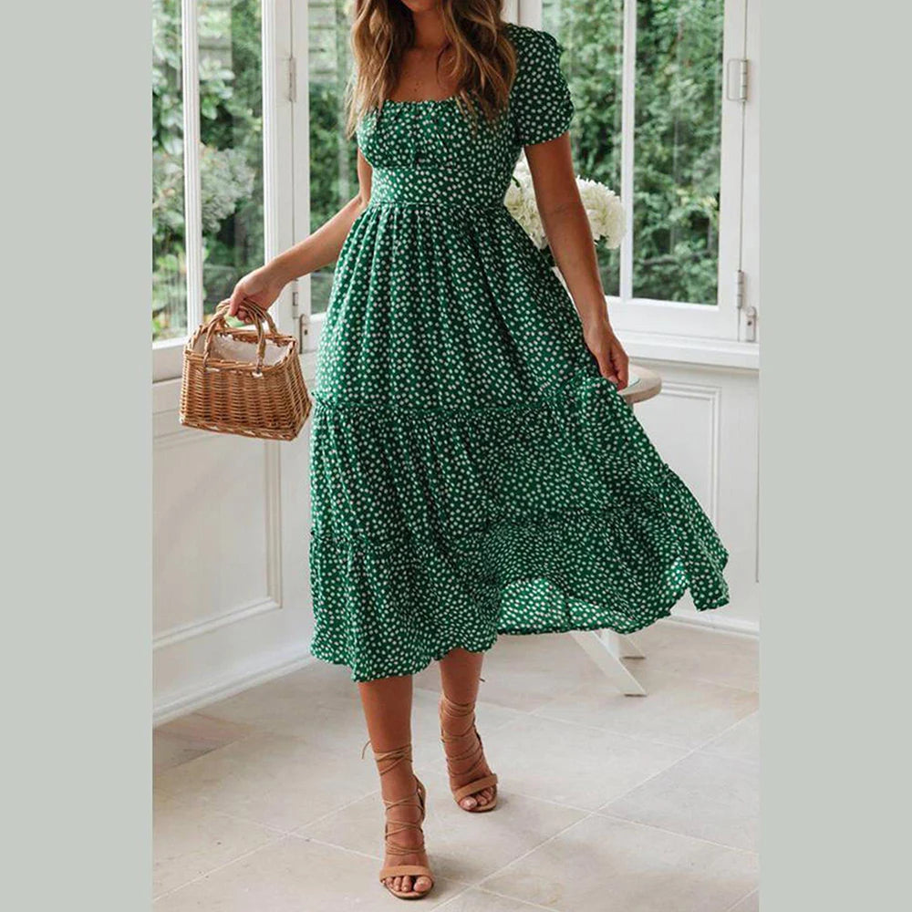 Short Sleeve Bohemian Floral Long Dress