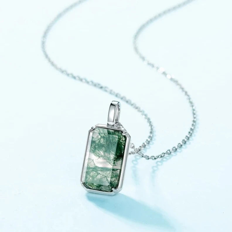 Moss Agate 925 Sterling Silver Pendant Necklace