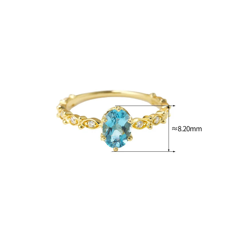 Natural Blue Topaz 925 Sterling Silver K Gold Plated Rings