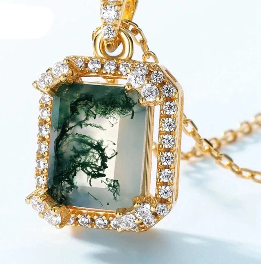 Natural Moss Agate Pendant Sterling Silver Necklace