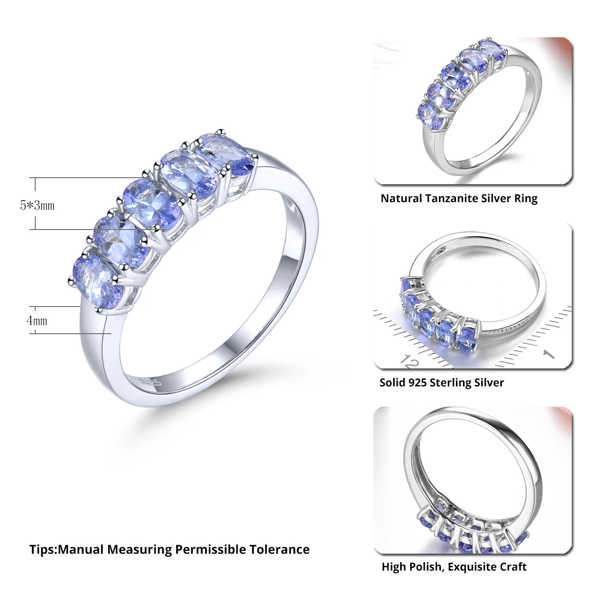 1.2 Carat Natural Tanzanite Silver Ring for Women