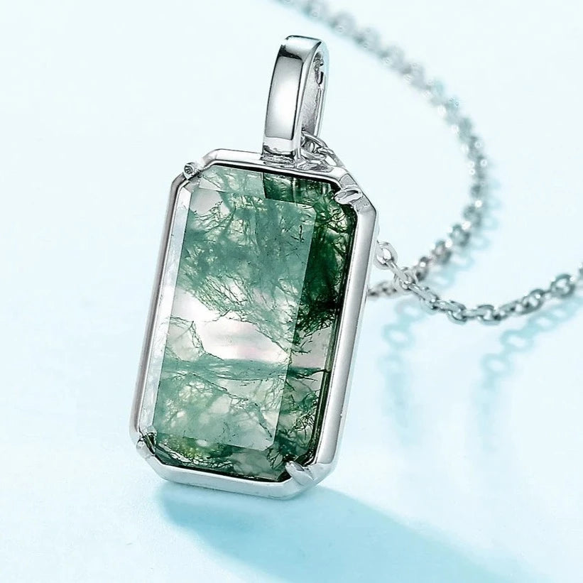 Moss Agate 925 Sterling Silver Pendant Necklace