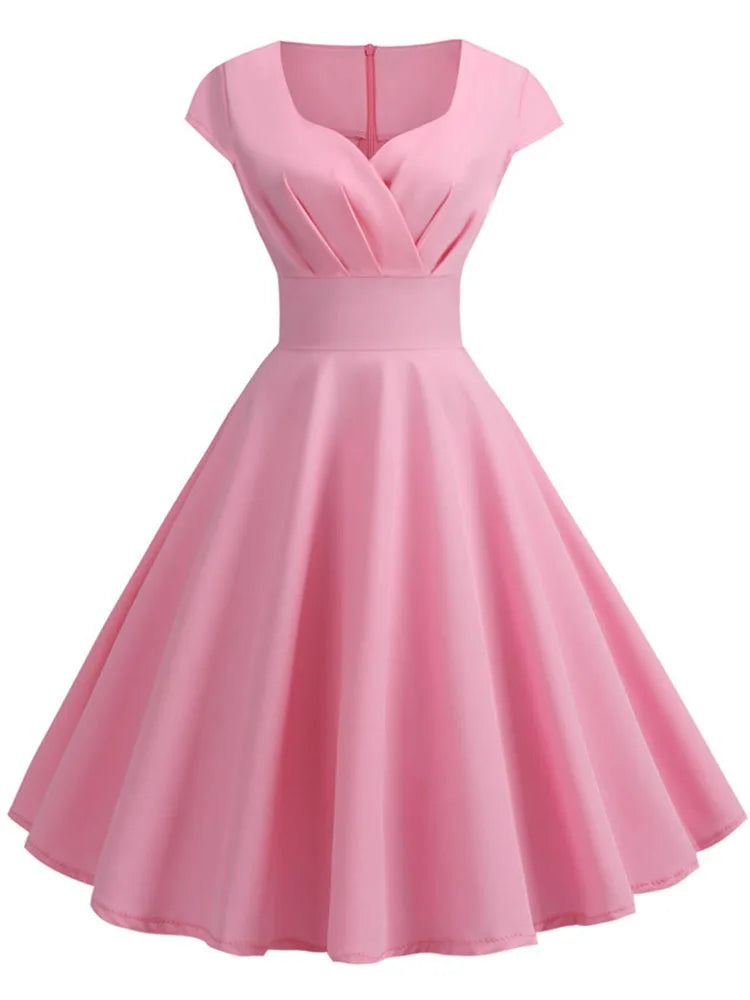 V-Neck 1950s Vintage Midi Pink Robe Dresses