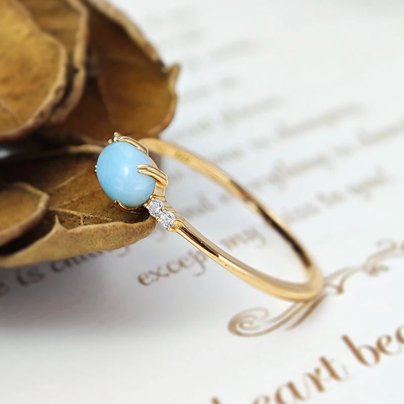 Natural Larimar Ring 925 Sterling Silver K Gold Plated