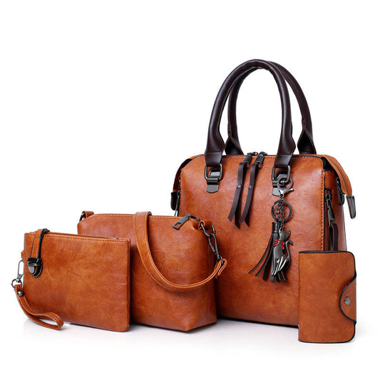 Women's Retro Crossbody Brown Bag Four-piece Set