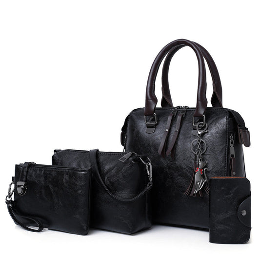 Women's Retro Crossbody Black Bag Four-piece Set