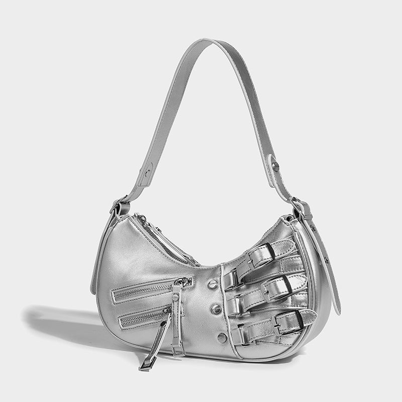 Silver Color Retro Style Underarm Handbag