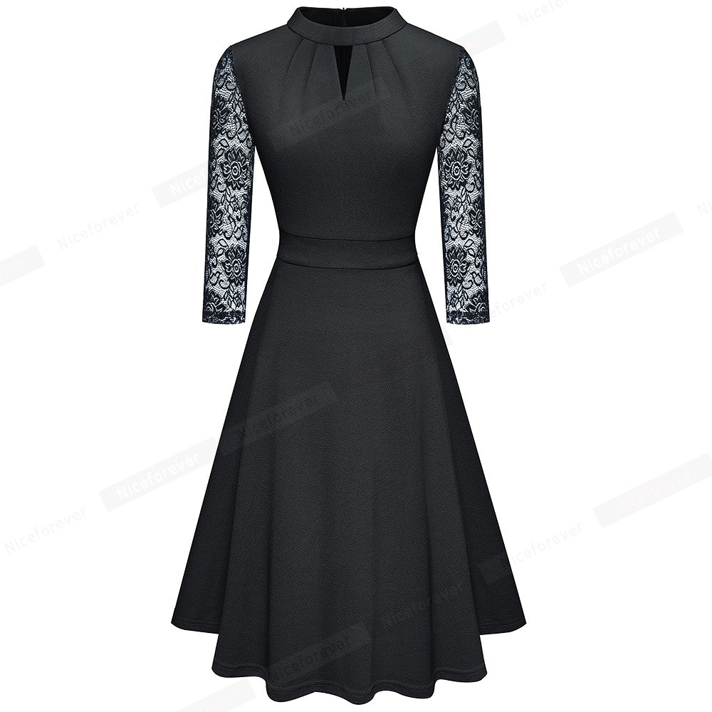 Solid Color Hollow Out Retro Lace Dresses