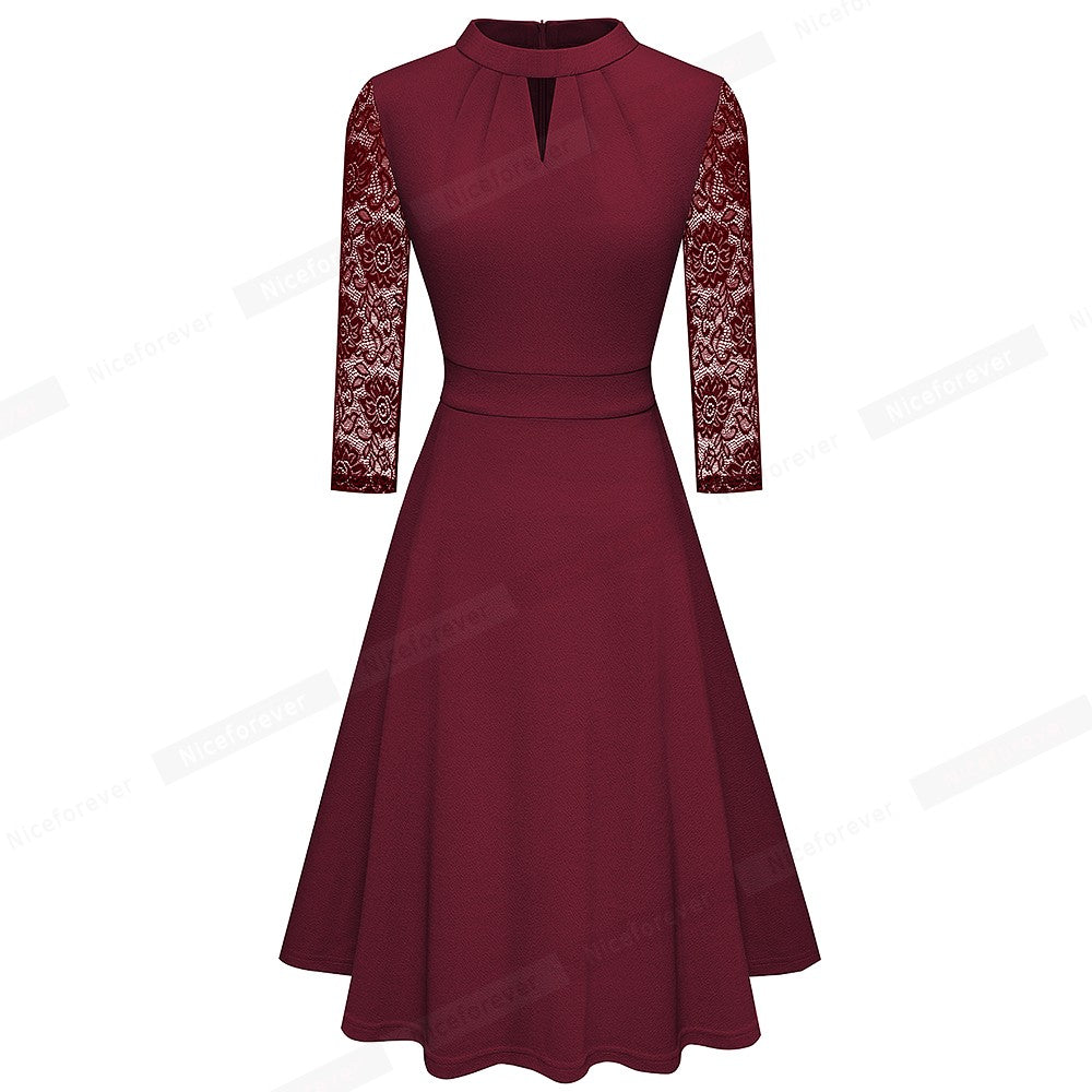 Solid Color Hollow Out Retro Lace Dresses