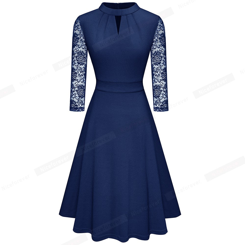 Solid Color Hollow Out Retro Lace Dresses